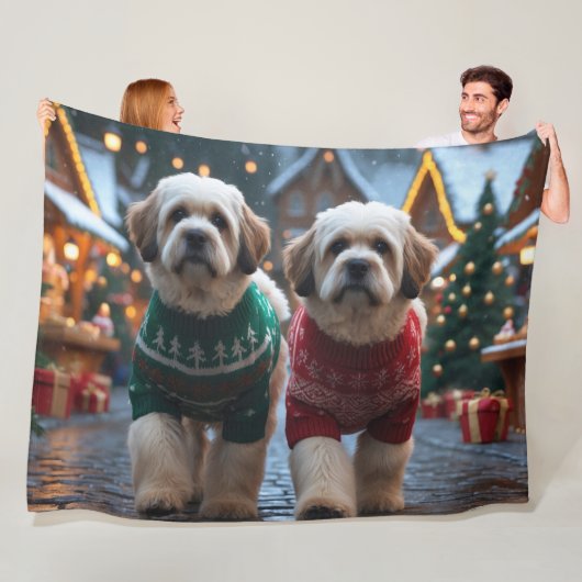Lhasa Apso Honden Kerst Sneeuw Vakantie Fleece Deken (In situ)