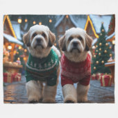 Lhasa Apso Honden Kerst Sneeuw Vakantie Fleece Deken (Voorkant (Horizontaal))
