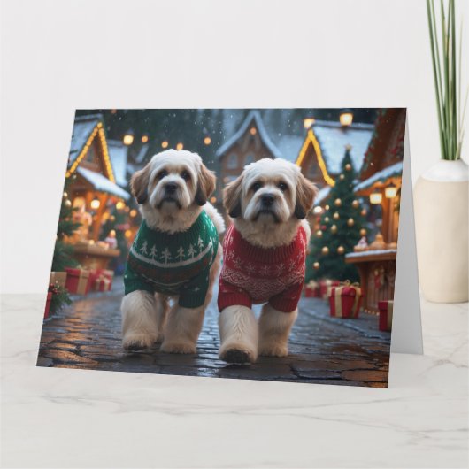 Lhasa Apso Honden Kerst Sneeuw Vakantie Kaart (Voorkant)