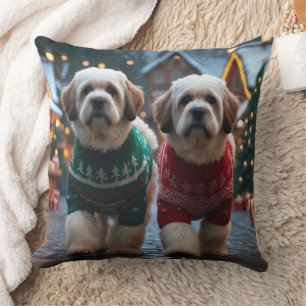 Lhasa Apso Honden Kerst Sneeuw Vakantie Kussen