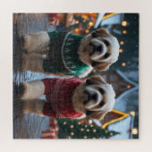 Lhasa Apso Honden Kerst Sneeuw Vakantie Legpuzzel (Horizontaal)