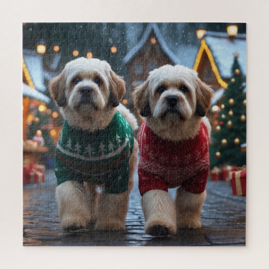 Lhasa Apso Honden Kerst Sneeuw Vakantie Legpuzzel (Verticaal)