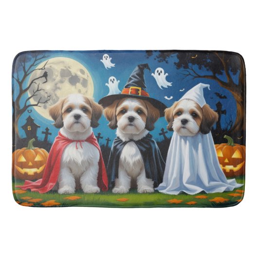 Lhasa Apso Honden Pompoen Halloween Grappig Badmat (Voorkant)