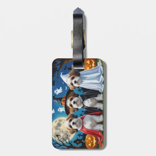 Lhasa Apso Honden Pompoen Halloween Grappig Bagagelabel (Achterkant verticaal)