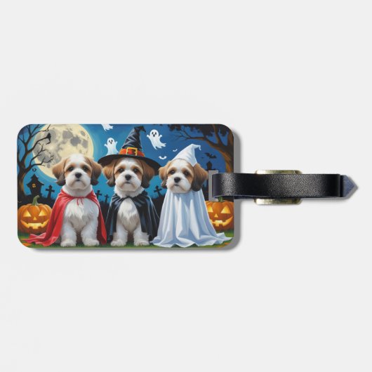 Lhasa Apso Honden Pompoen Halloween Grappig Bagagelabel (Achterkant horizontaal)