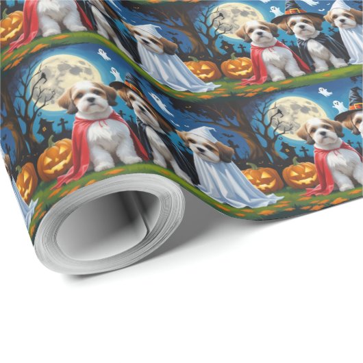 Lhasa Apso Honden Pompoen Halloween Grappig Cadeaupapier (Rol Hoek)