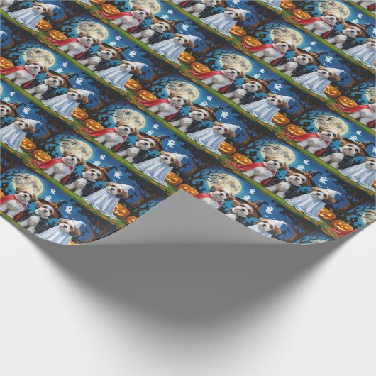 Lhasa Apso Honden Pompoen Halloween Grappig Cadeaupapier (Hoek)