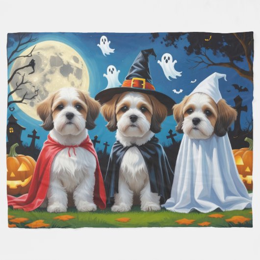 Lhasa Apso Honden Pompoen Halloween Grappig Fleece Deken (Voorkant (Horizontaal))