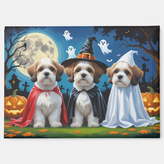 Lhasa Apso Honden Pompoen Halloween Grappig Magneet (Voorkant)