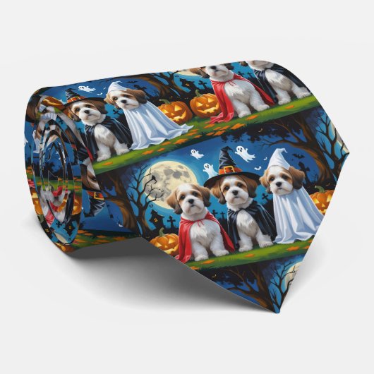 Lhasa Apso Honden Pompoen Halloween Grappig Stropdas (Opgerold)