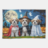 Lhasa Apso Honden Pompoen Halloween Grappig Theedoek (Horizontaal)