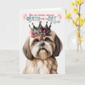 Lhasa Apso Hondenkoningin voor een Dag Grappige Ve Kaart (Gele Bloem)