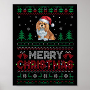 Lhasa Apso Hondenliefhebbers Santa Hat Kerstboom L Poster