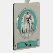 Lhasa Apso-hondenportret gepersonaliseerd Verzilverd Banner Ornament (Rechts)