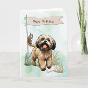 Lhasa Apso Hondenras buiten onder verjaardagsbord Kaart