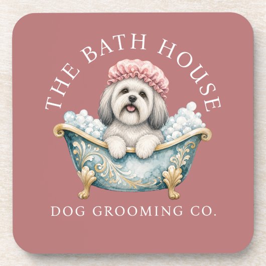 Lhasa Apso Hondenverzorging Onderzetters Stof Roze (Voorkant)