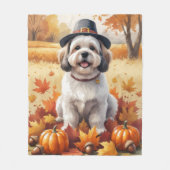 Lhasa Apso In Herfstbladeren Thanksgiving Kunst Fleece Deken (Voorkant)