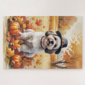 Lhasa Apso In Herfstbladeren Thanksgiving Kunst Legpuzzel (Horizontaal)