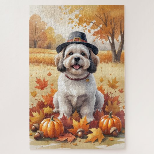Lhasa Apso In Herfstbladeren Thanksgiving Kunst Legpuzzel (Verticaal)