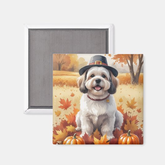 Lhasa Apso In Herfstbladeren Thanksgiving Kunst Magneet (Voorkant / Achterkant)