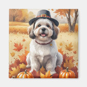 Lhasa Apso In Herfstbladeren Thanksgiving Kunst Magneet (Voorkant)