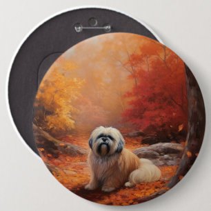 Lhasa Apso in herfstbladeren val inspireren Ronde Button 6,0 Cm