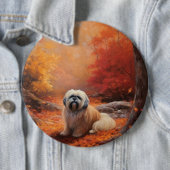 Lhasa Apso in herfstbladeren val inspireren Ronde Button 6,0 Cm (In situ)