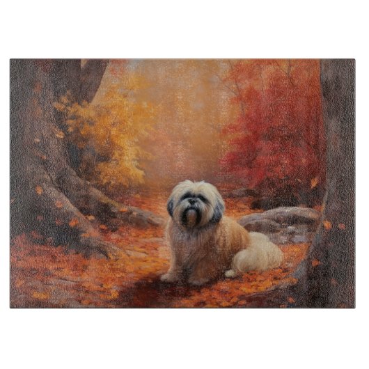 Lhasa Apso in herfstbladeren vallen inspireren Snijplank (Voorkant)