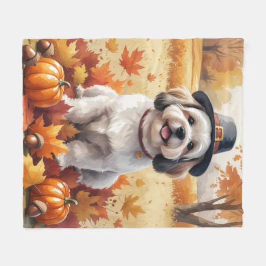 Lhasa Apso in het najaar verlaat Thanksgiving kuns Fleece Deken (Voorkant (Horizontaal))