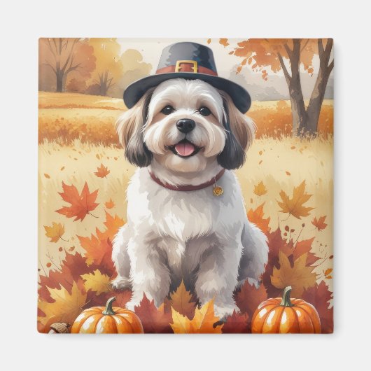 Lhasa Apso in het najaar verlaat Thanksgiving kuns Magneet (Voorkant)