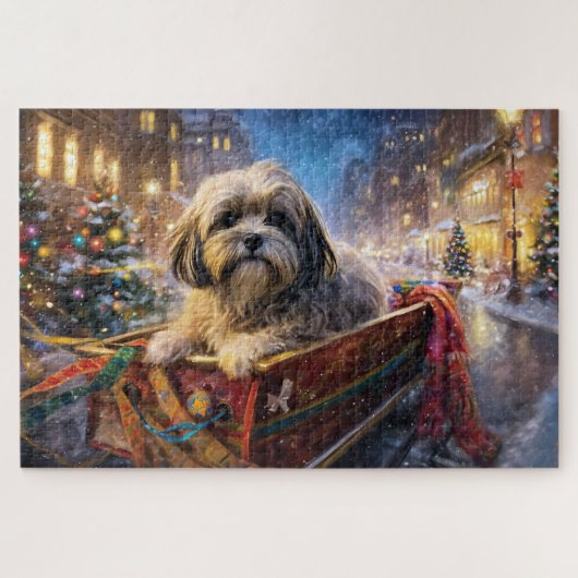 Lhasa Apso Kerst Feestelijke Periode Legpuzzel (Horizontaal)