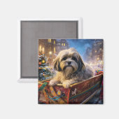 Lhasa Apso Kerst Feestelijke Periode Magneet (Voorkant / Achterkant)