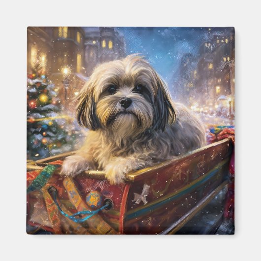 Lhasa Apso Kerst Feestelijke Periode Magneet (Voorkant)