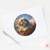 Lhasa Apso Kerst Feestelijke Periode Ronde Sticker (Envelop)