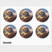 Lhasa Apso Kerst Feestelijke Periode Ronde Sticker (Vel)