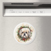 Lhasa Apso Kerst Krans Festieve Pup Magneet (Insitu (Vaatwasser))