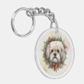 Lhasa Apso Kerst Krans Festieve Pup Sleutelhanger (Voorkant Links)