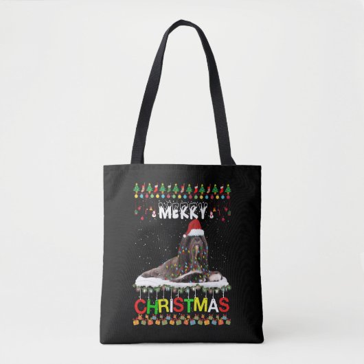 Lhasa Apso - kerstboom lichte Pajama-kersthond Tote Bag (Voorkant)