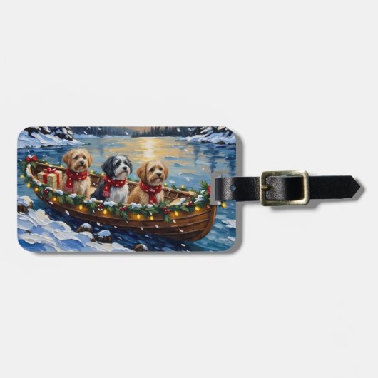 Lhasa Apso Kerstboot Vakantie Bagagelabel (Voorkant horizontaal)