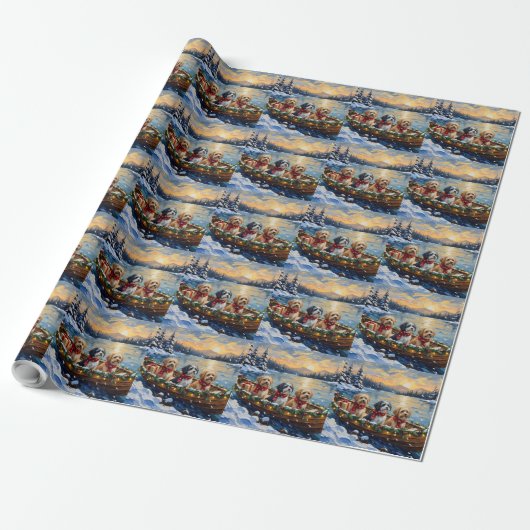 Lhasa Apso Kerstboot Vakantie Cadeaupapier (Uitgerold)