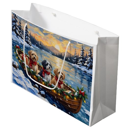 Lhasa Apso Kerstboot Vakantie Groot Cadeauzakje (Voorkant Gekanteld)