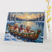 Lhasa Apso Kerstboot Vakantie Kaart (Gele Bloem)