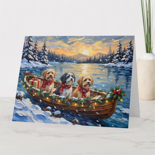 Lhasa Apso Kerstboot Vakantie Kaart (Voorkant)