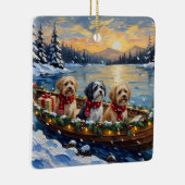 Lhasa Apso Kerstboot Vakantie Keramisch Ornament (Rechts)