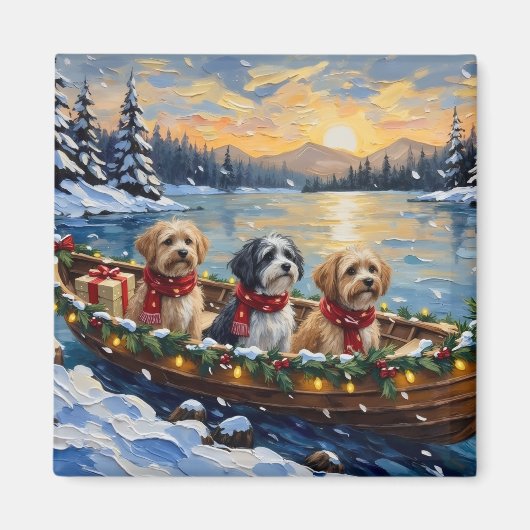 Lhasa Apso Kerstboot Vakantie Magneet (Voorkant)