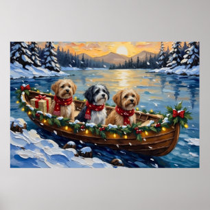 Lhasa Apso Kerstboot Vakantie Poster