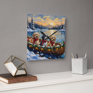 Lhasa Apso Kerstboot Vakantie Vierkante Klok