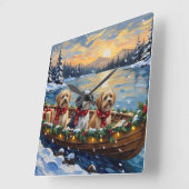 Lhasa Apso Kerstboot Vakantie Vierkante Klok (Hoek)