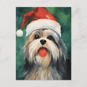 Lhasa Apso Kerstborstel schilderen kunstwerk Briefkaart