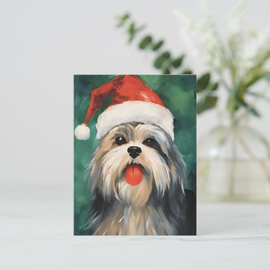 Lhasa Apso Kerstborstel schilderen kunstwerk Briefkaart (Staand voorkant)